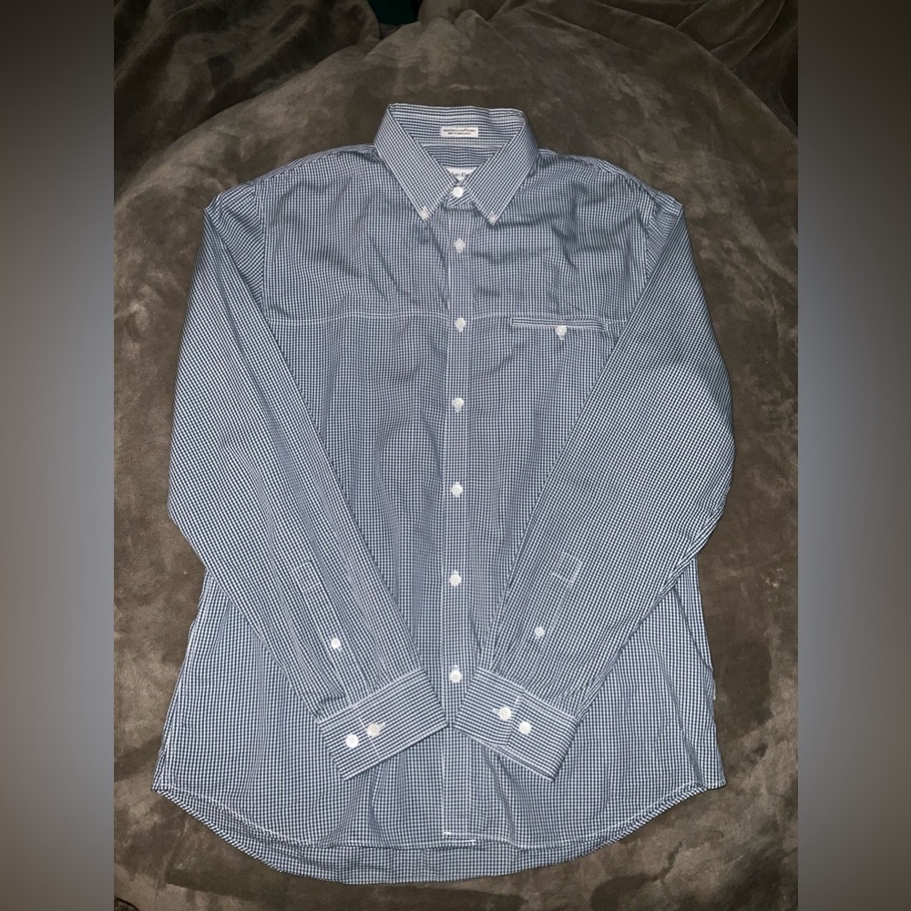 Men’s Calvin Klein Blue & White Gingham Long Sleeve Button-Down Shirt‎ – Size L